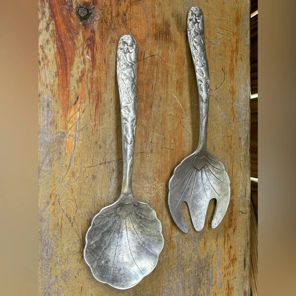 2 Piece Solid Salad Set Arthur Court Brer Rabbit Bunnies Aluminum Hollowware